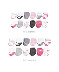 Hudson Baby Baby Girls Hudson Grow with Me Cotton Terry Socks, Bear Girl, 0-6 and 6-12 Months