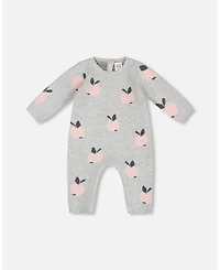 Deux par Deux Baby Girls Baby Knitted Jacquard Jumpsuit Gray With Apples
