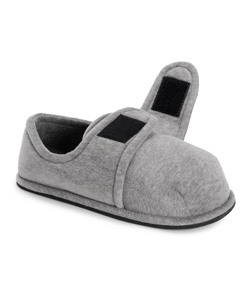 Softones By Muk Luks Unisex Adjustable Velour Slipper, Grey, L (W- 13-15 M-10-12)