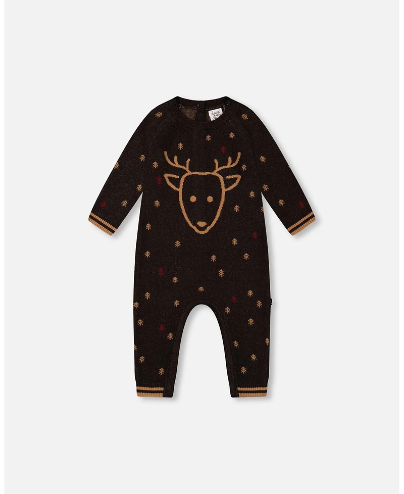 Deux par Deux Baby Boys Baby Knitted Jumpsuit With Intarsia Reindeer