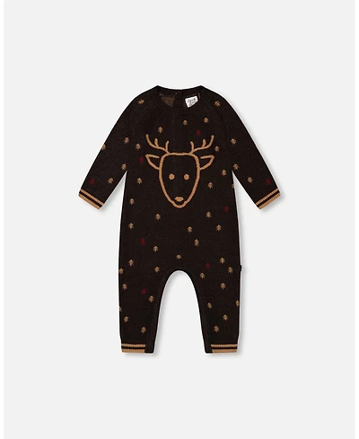 Deux par Deux Baby Boys Baby Knitted Jumpsuit With Intarsia Reindeer
