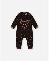 Deux par Deux Baby Boys Baby Knitted Jumpsuit With Intarsia Reindeer