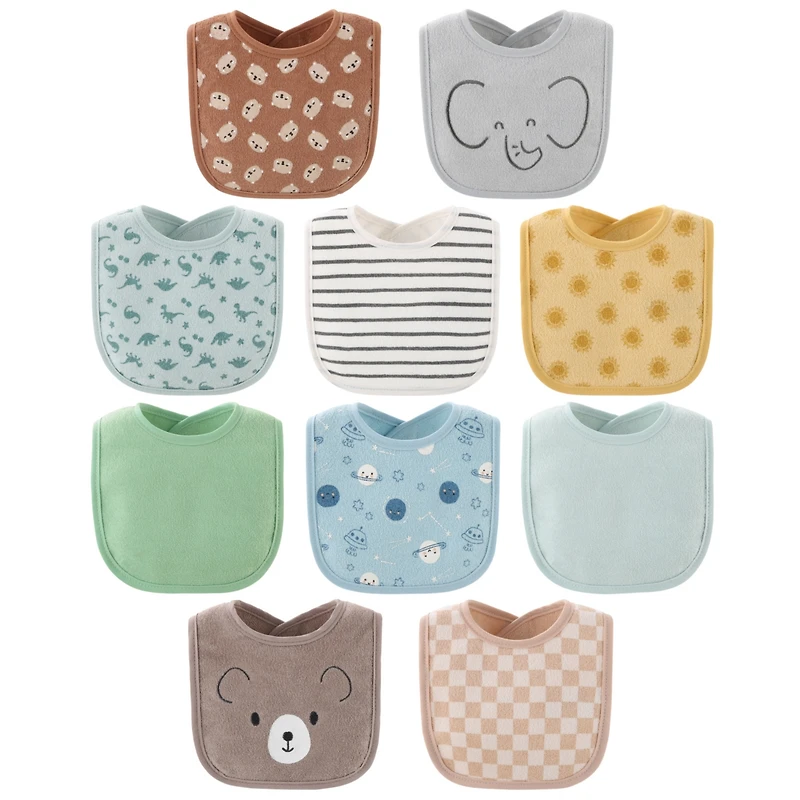 The Peanutshell Soft Neautral Terry Baby Bib 10 Pack Set, Feeding, Teething, Drooling