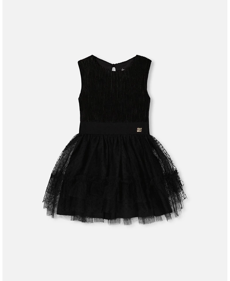 Deux par Deux Little Girls Sleeveless Dress With Tulle Skirt Black - Toddler|Child