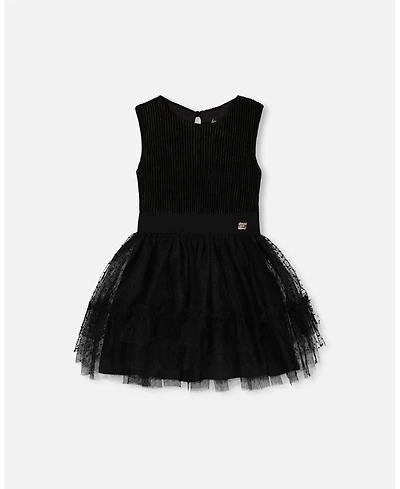 Deux par Deux Little Girls Sleeveless Dress With Tulle Skirt Black - Toddler|Child