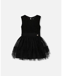Deux par Deux Little Girls Sleeveless Dress With Tulle Skirt Black - Toddler|Child