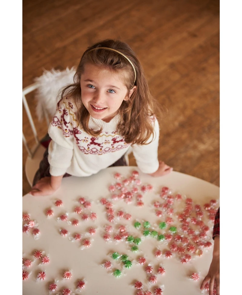 Deux par Deux Toddler Girls Sweater With Christmas Intarsia Off White And Red - Toddler|Child