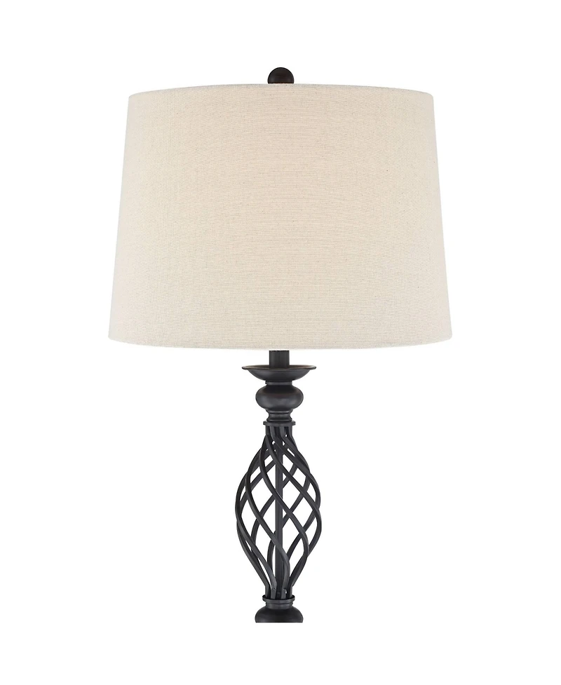 Franklin Iron Works Annie Rustic Farmhouse Industrial Vintage like Lamp Floor Standing 63" Tall Bronze Iron Scroll Font Cream Hardback Drum Shade Deco