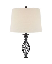 Franklin Iron Works Annie Rustic Farmhouse Industrial Vintage like Lamp Floor Standing 63" Tall Bronze Iron Scroll Font Cream Hardback Drum Shade Deco