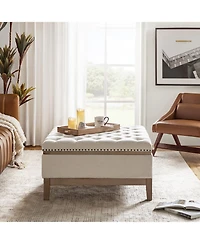 Hannah Upholstered Storage Cocktail Ottoman with Solid Wood Legs
