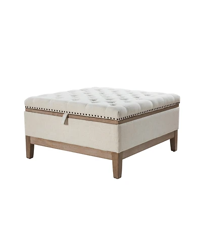 Hannah Upholstered Storage Cocktail Ottoman with Solid Wood Legs