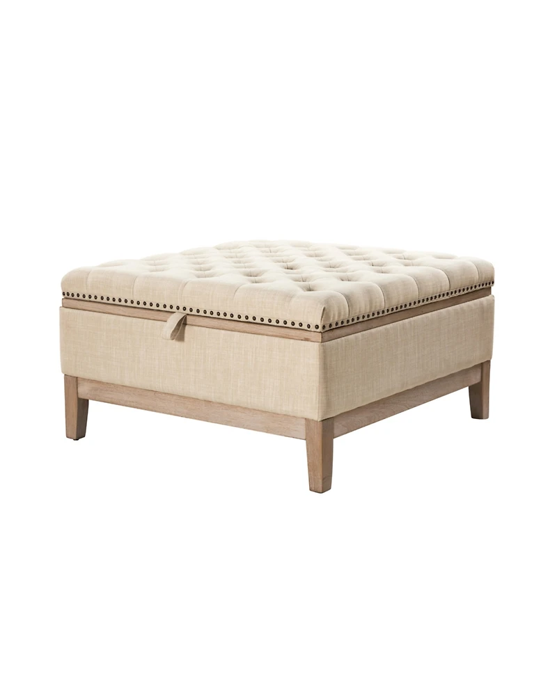 Hannah Upholstered Storage Cocktail Ottoman with Solid Wood Legs