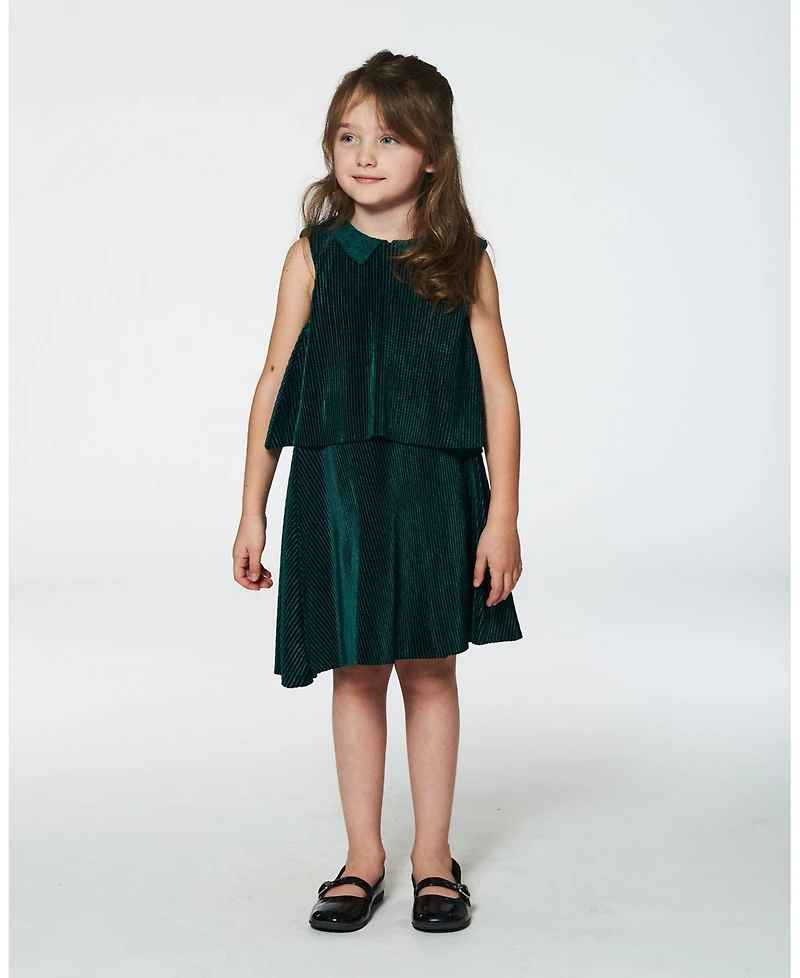 Deux par Toddler Girls Sleeveless Dress With Eyelet Collar Forest Green - Toddler|Child