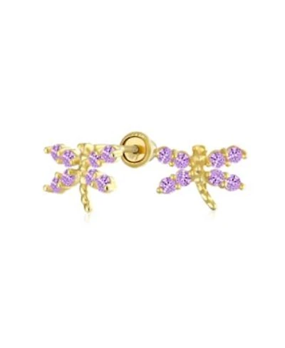 Bling Jewelry Tiny Cubic Zirconia Light Purple Purple Cz Dragonfly Firefly Butterfly Stud Earrings14K Yellow Gold Screw back