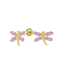 Bling Jewelry Tiny Cubic Zirconia Light Purple Purple Cz Dragonfly Firefly Butterfly Stud Earrings14K Yellow Gold Screw back