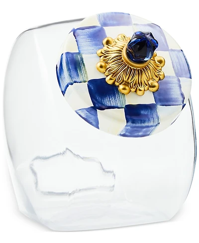 Mackenzie-Childs Glass Cookie Jar with Royal Check Lid