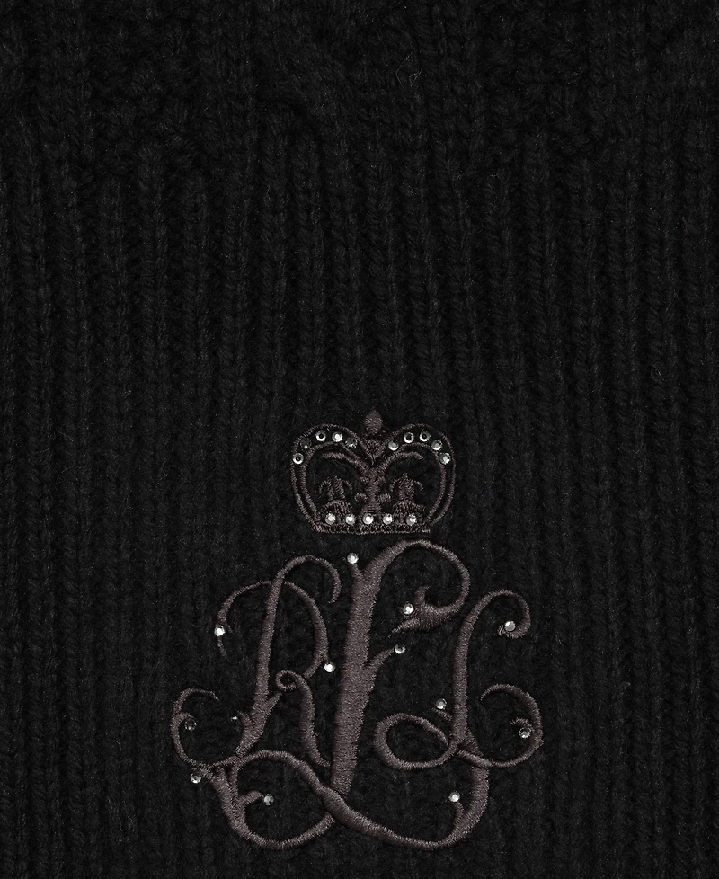 Lauren Ralph Cable Scarf with Direct Embroidery and Stones
