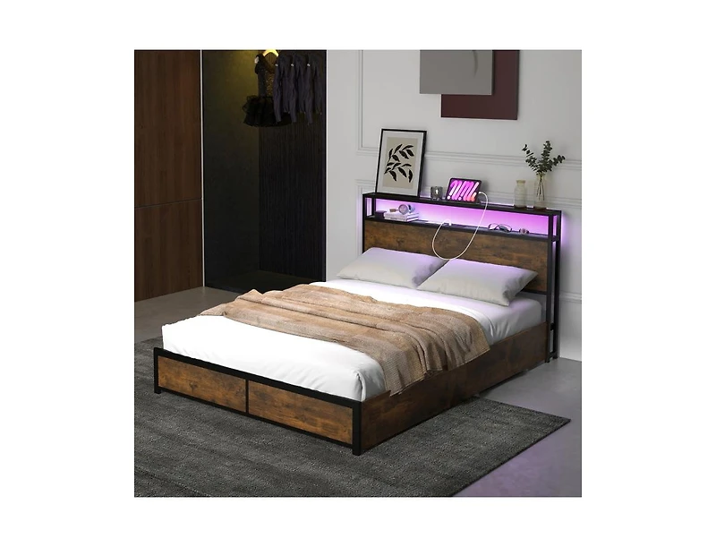 Slickblue Bed Frame with Smart Led Lights and Storage Drawers-Full Size