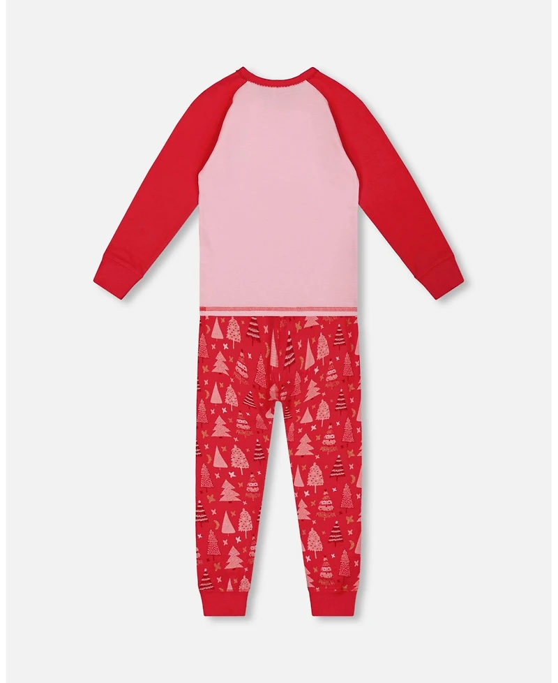Deux par Deux Toddler Girls Organic Cotton Two Piece Pajama Set Red Printed Christmas Tree - Toddler|Child