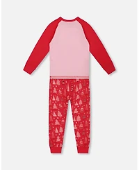 Deux par Deux Toddler Girls Organic Cotton Two Piece Pajama Set Red Printed Christmas Tree - Toddler|Child