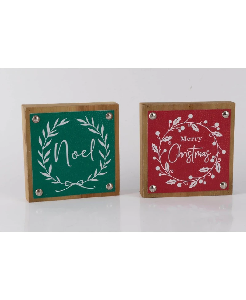 Slickblue Holiday Sentiment Sign With Faux Leather Accent (Set of 6)