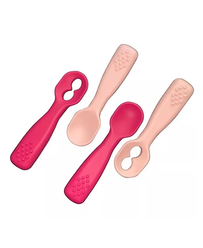 Sperric Silicone Baby Spoons First Stage Baby Feeding Spoons Stage 1 and Stage 2-4pcs (Dark & Light Pink)