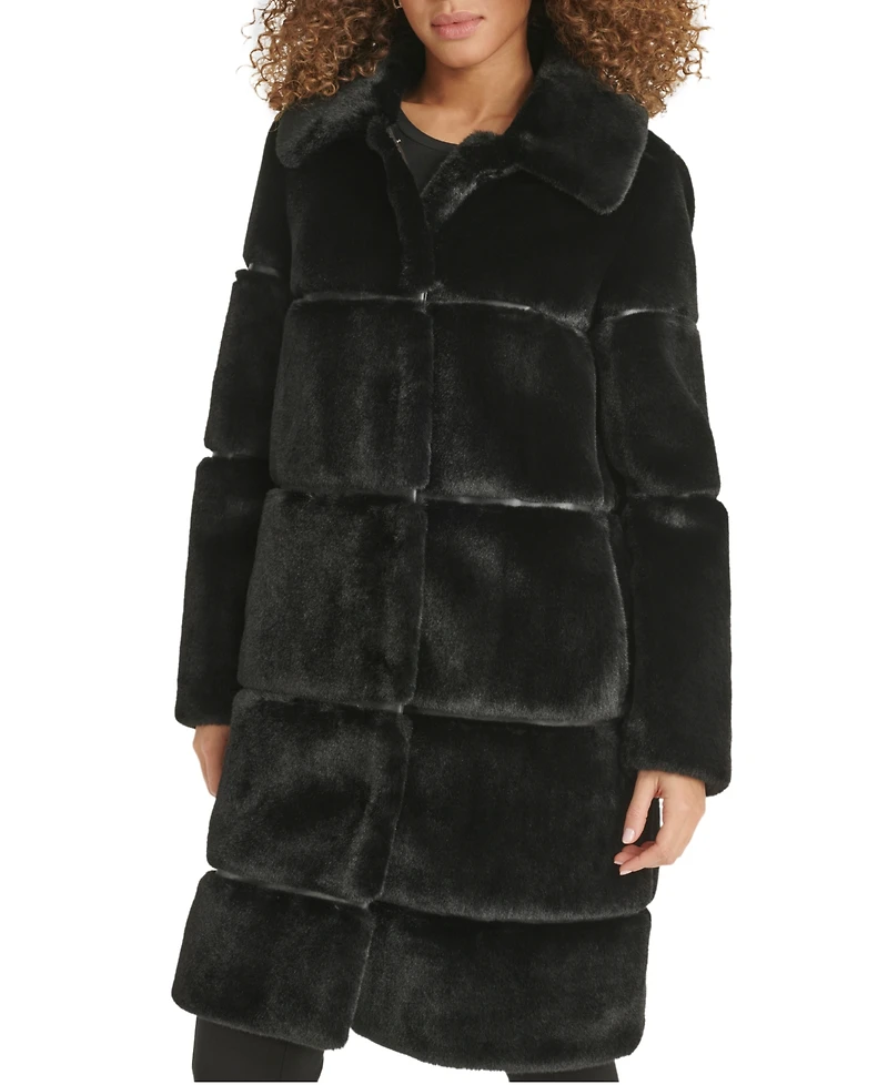 Karl Lagerfeld Paris Womens Faux-Leather Trim Faux-Fur Coat