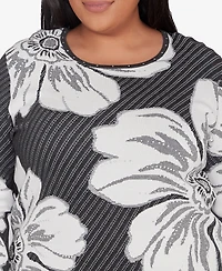 Alfred Dunner Plus Size Worth Avenue Bold Floral Textured Sweater