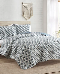 Indigo Ink White Denim Medallion Reversible 3-Pc. Quilt Set, Full/Queen