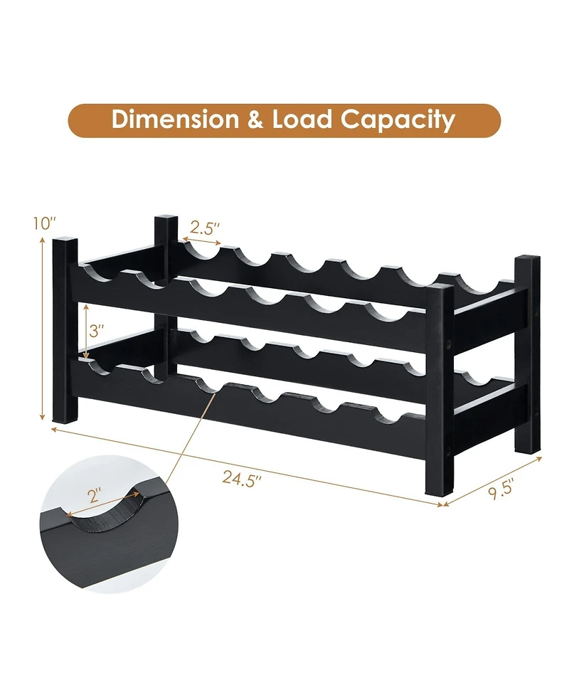 Sugift 2-Tier 12 Bottles Bamboo Storage Shelf Wine Rack