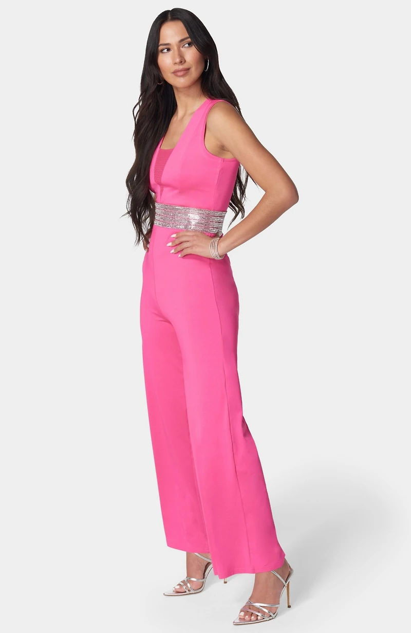 Bebe Women's Embellished Wide Leg Jumpsuit