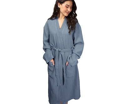 Cariloha Waffle Knit Bath Robe | Marine Blue | Unisex, Small/Medium | Viscose Material | Soft, Comfortable, & Wicks Moisture