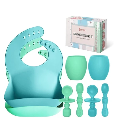 Sperric Toddler Silicone Feeding Set Led Weaning Utensils, Silicone Bibs Feeding Cups Smooth Waterproof Material For Practical Eating