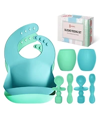 Sperric Toddler Silicone Feeding Set Led Weaning Utensils, Silicone Bibs Feeding Cups Smooth Waterproof Material For Practical Eating