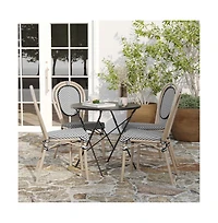Merrick Lane Mael Set Of Four Stacking Thonet Bistro Style Chair With Textilene Seat And Bamboo Finished Metal Frame For Indoor/Outdoor Use