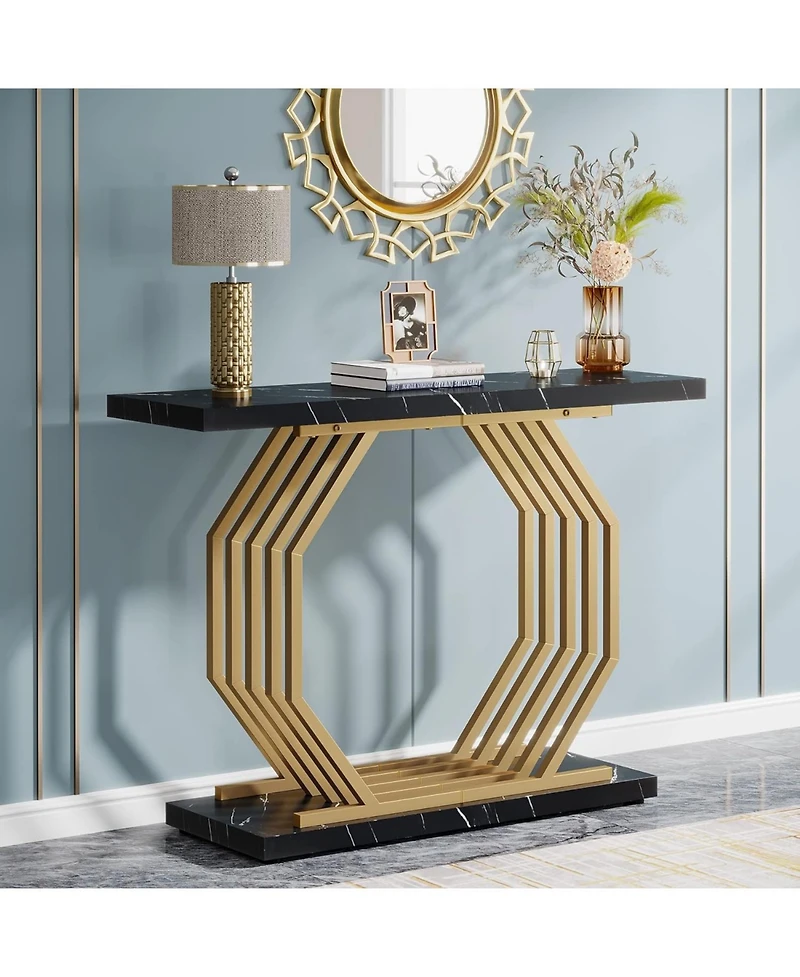Tribesigns Gold Console Table, Faux Marble Entryway Narrow Sofa Table with Geometric Metal Base, 40 Inch Modern Accent Entrance
