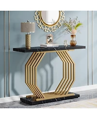 Tribesigns Gold Console Table, Faux Marble Entryway Narrow Sofa Table with Geometric Metal Base, 40 Inch Modern Accent Entrance