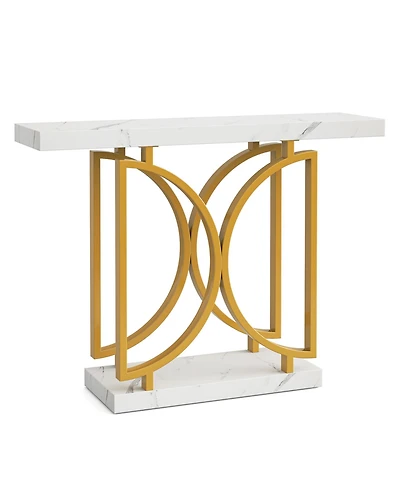 Tribesigns Gold Console Table, 39 Inch Entry Sofa Table with Double D-Shaped Metal Base, Contemporary Accent Table with Faux Marble Veneer for Entrywa