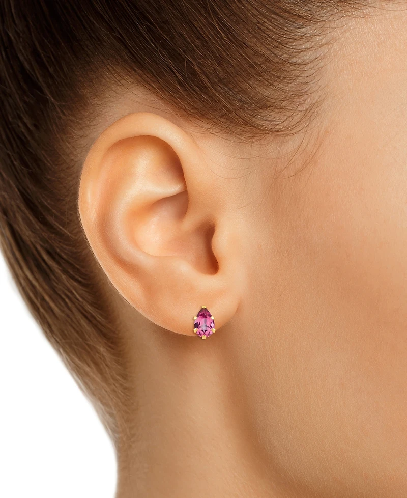 Pink Topaz Pear Solitaire Six Prong Stud Earrings (1 ct. t.w.) 14k Gold