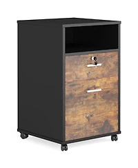 Tribesigns Mobile File Cabinet with Lock, 2 Drawer Wood Filing Cabinet for Letter Size, Modern Printer Stand with Rolling Wheels Open Storage Shelf fo
