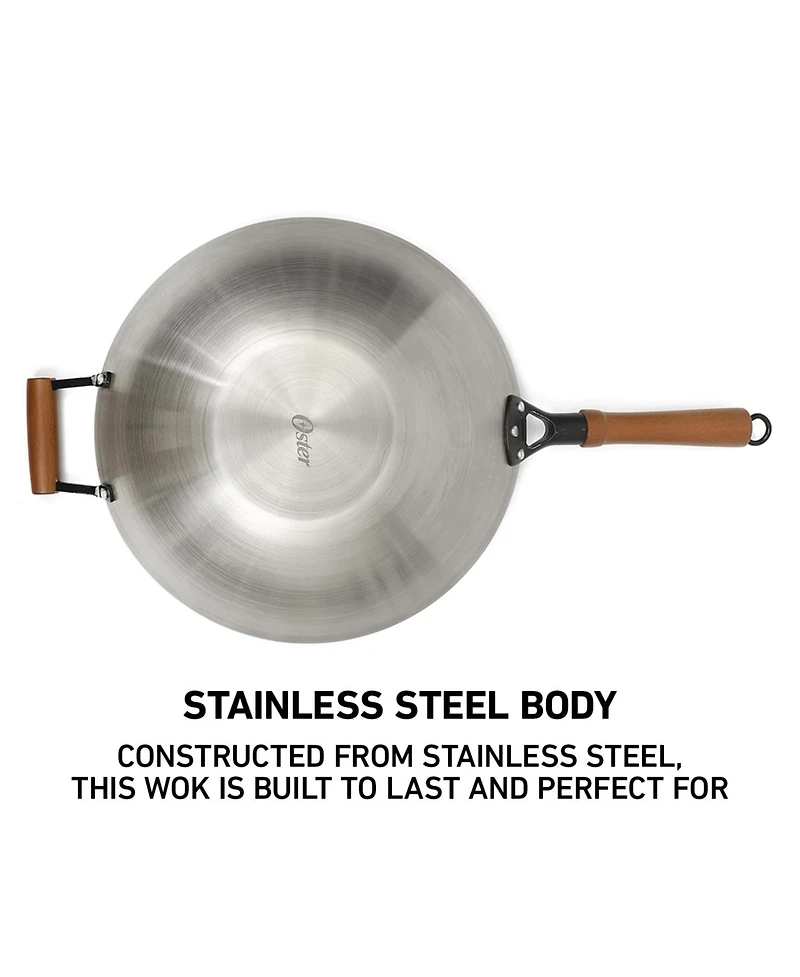 Oster Sangerfield 14 Inch Carbon Steel Wok W/Wood Handles