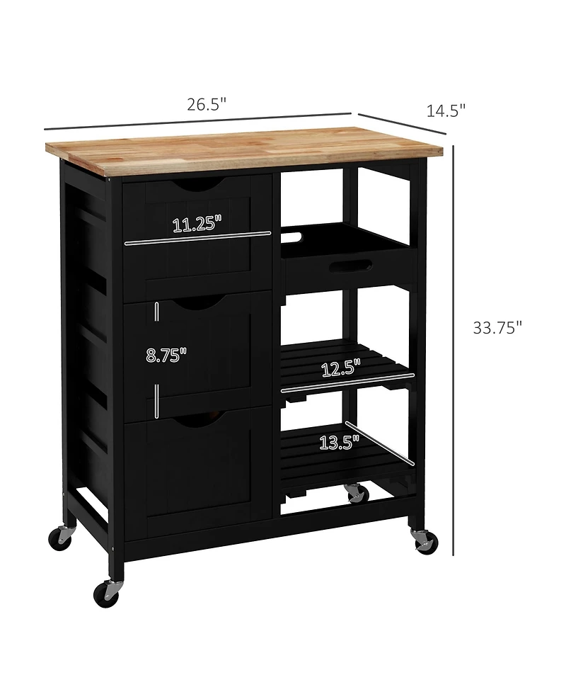 Homcom Rolling Kitchen Island Cart, Bar Serving Cart with Drawers