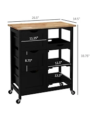 Homcom Rolling Kitchen Island Cart, Bar Serving Cart with Drawers