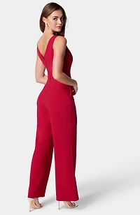bebe Women's Scuba Crepe V-Neck Jumpsuit