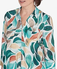 Alfred Dunner Women's Emerald Isle Abstract Leaf Top with Bell Sleeves