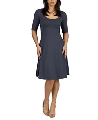 24seven Comfort Apparel a Line Knee Length Elbow Sleeves Dress
