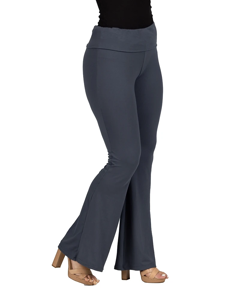 24seven Comfort Apparel Black Bell Bottom Foldover Waist Sweatpants