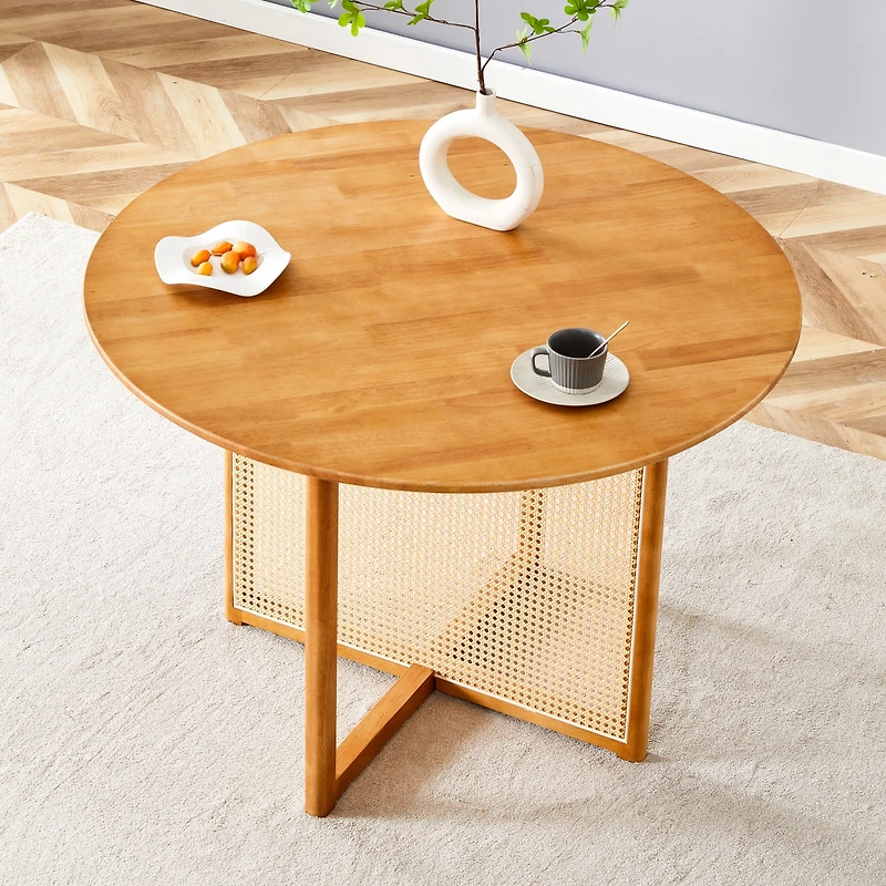 Streamdale Furniture Retro Chinese Solid Wood Round Imitation Rattan Table Desk