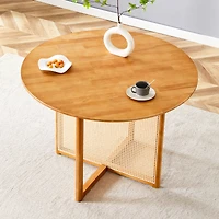 Streamdale Furniture Retro Chinese Solid Wood Round Imitation Rattan Table Desk