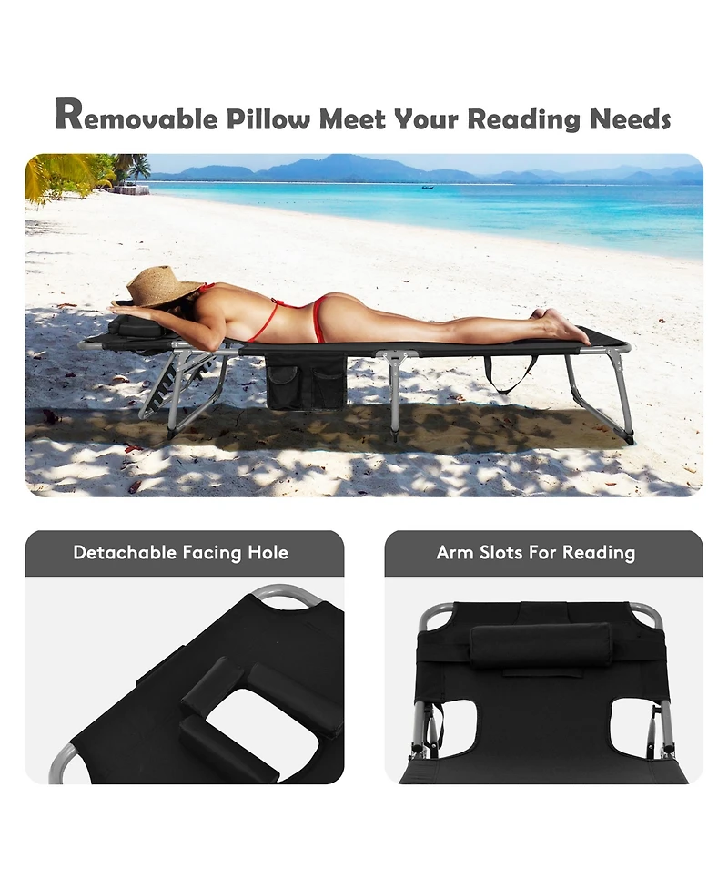 Gymax Set of 2 Beach Chaise Lounge Chair Folding Reclining w/ Facing Hole Turquoise